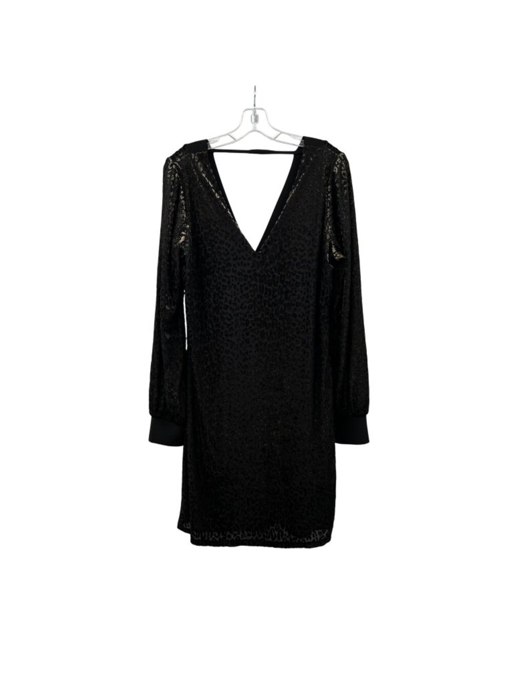 WHBM Cheetah Shift Dress Velour Metallic V-Back Long Sleeve Black/Gold L New